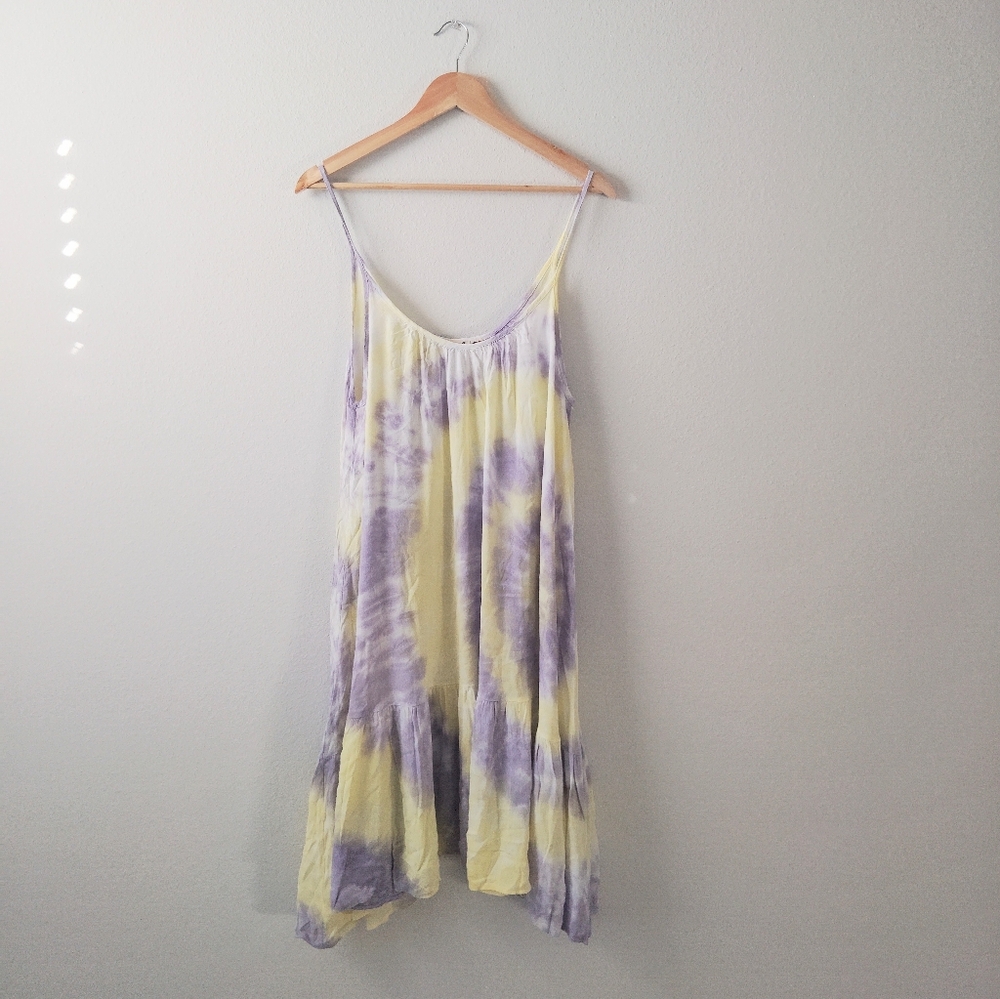 Mavonie Tie-Dye Midi Dress in Purple and Yellow